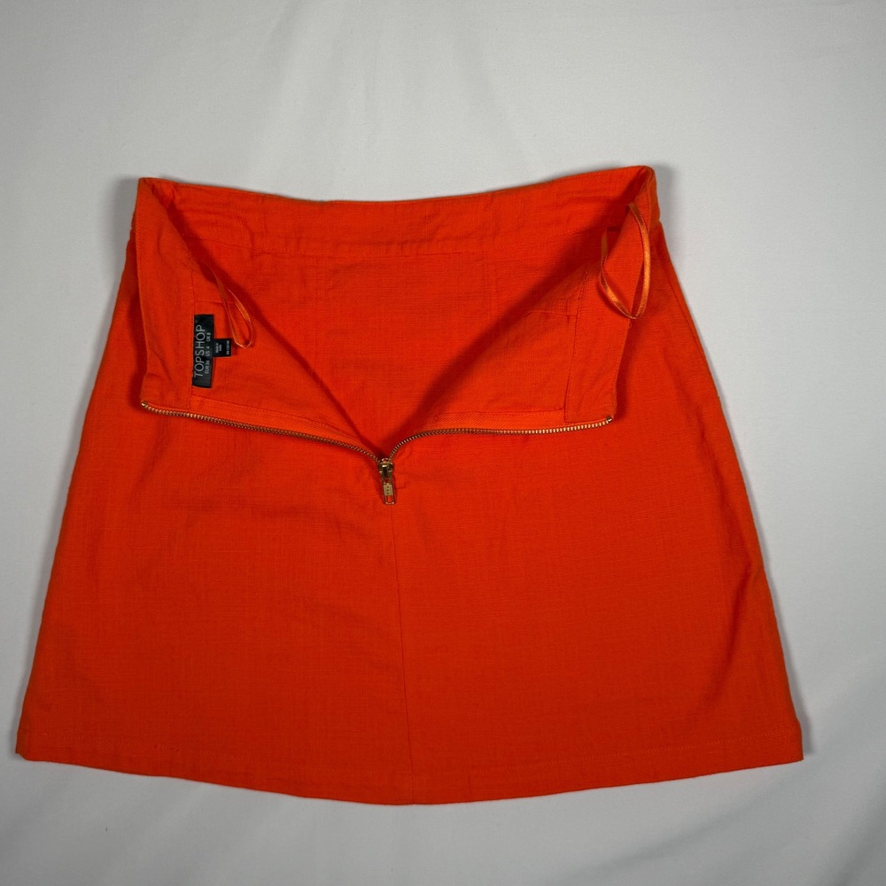 Topshop Mini Skirt Women 4 Orange A-Line Cotton Pocket Mod Summer Moto Y2K Retro - Picture 3 of 10